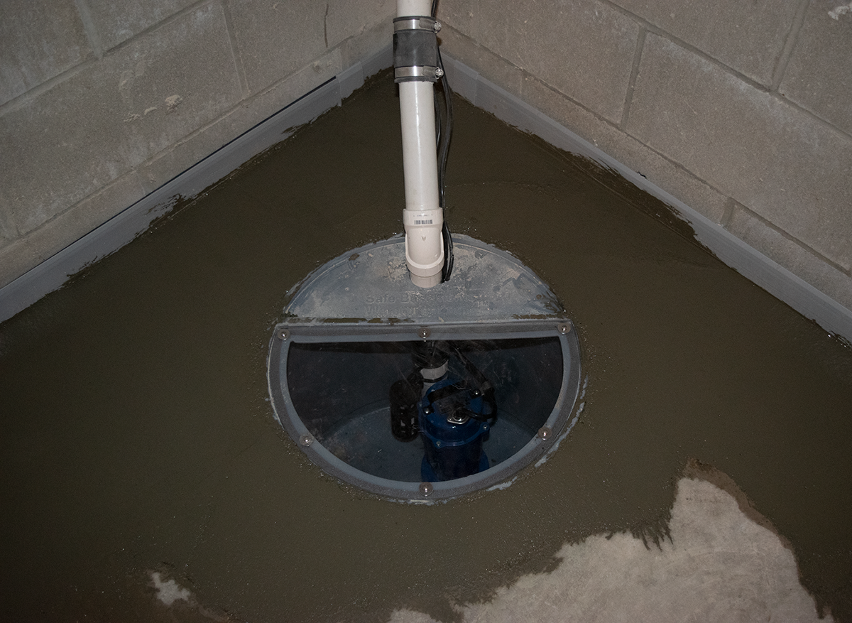Sump pump installed in a Basement